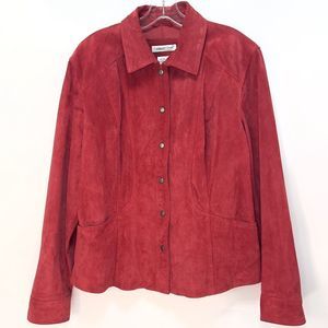 Coldwater Creek Suede Women's Jacket Coat Button Up Red XL